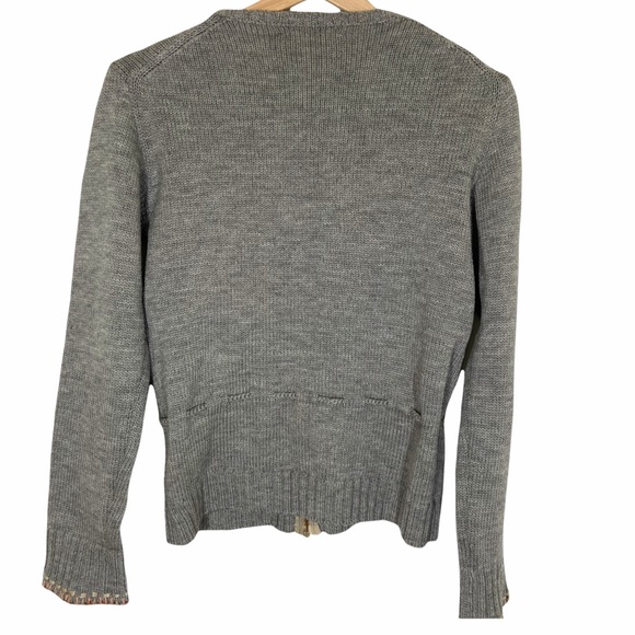 Vintage INDIA IMPORTS Small Knit Zip Cardigan Floral Embroidery Gray 70's 80s - Picture 2 of 9